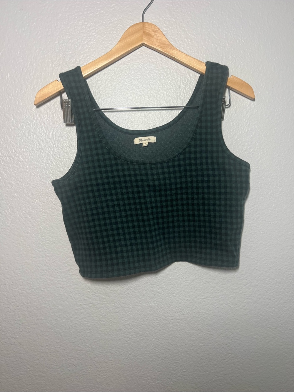 Madewell Gingham Crop Tank Top Forest Green & Black Medium